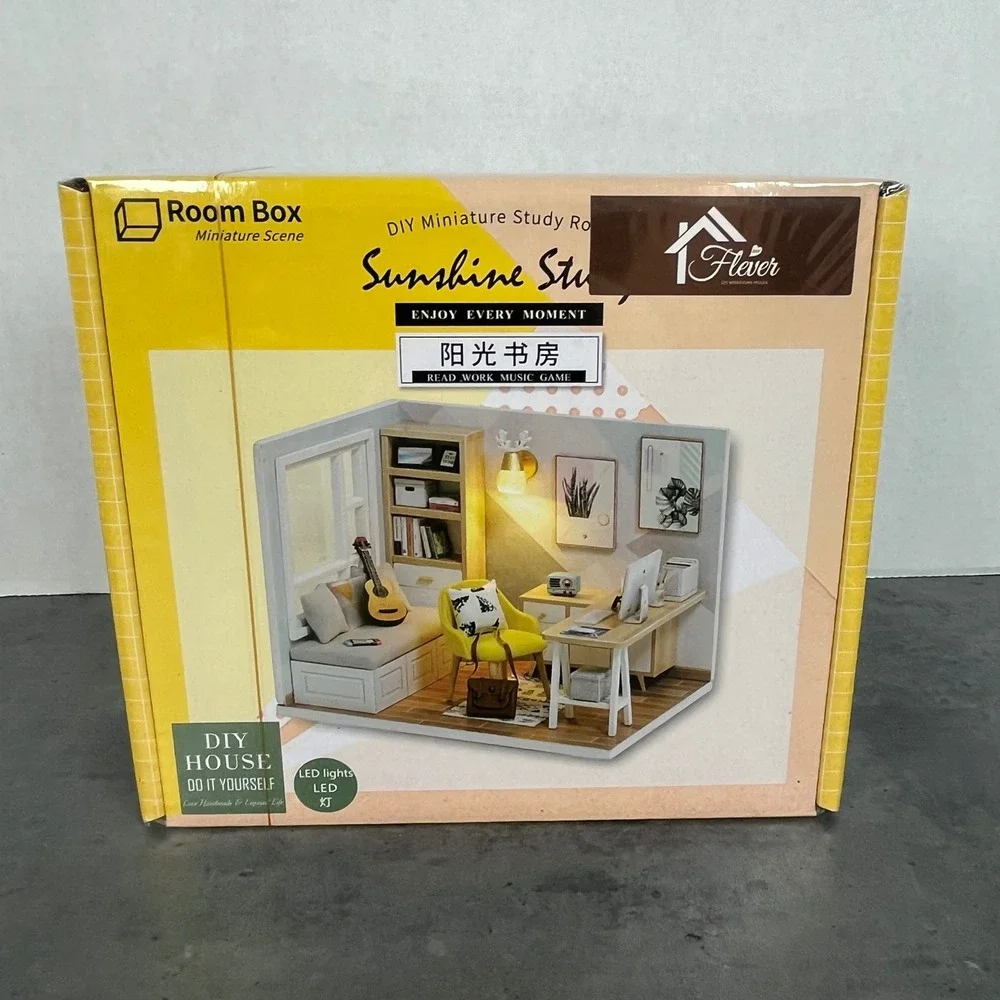 Room Box DIY Miniature Study‎ Room Sunshine Study LED Lights Learn Work Game